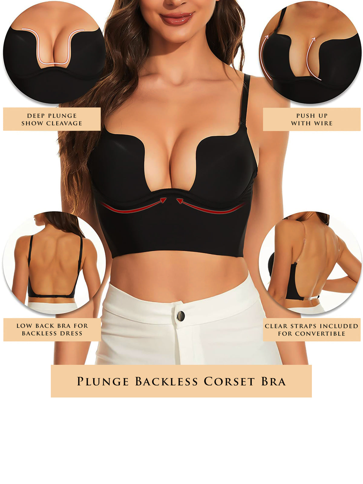 Plunge Backless Corset Bra