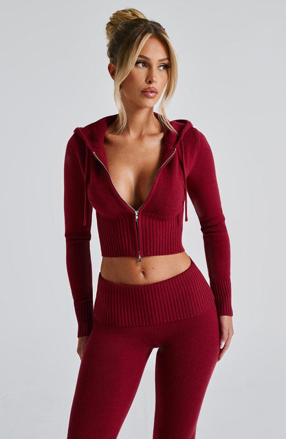 Portia Knit Hoodie - Red