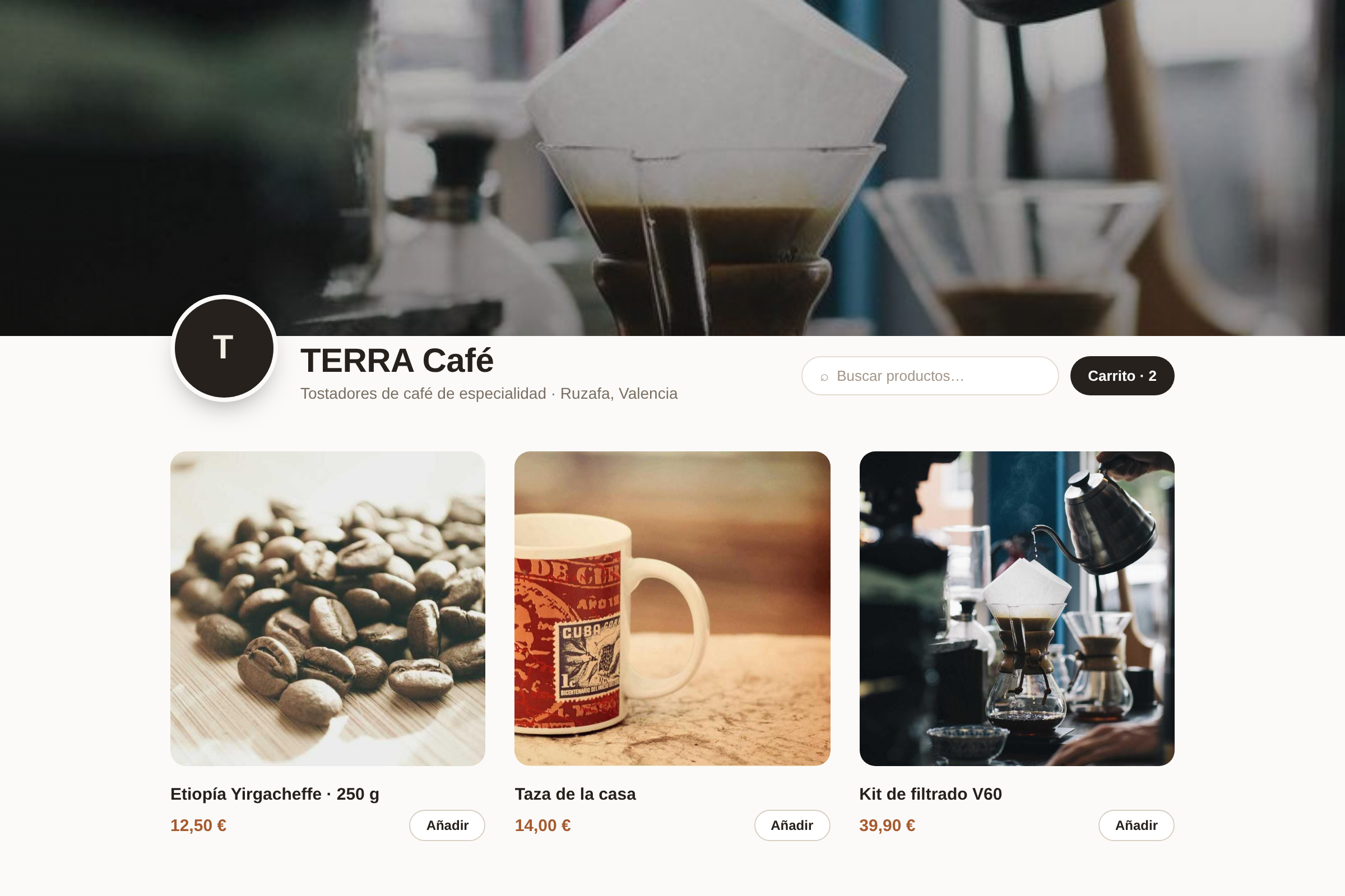 Tienda creada con Tavoom, vista en escritorio
